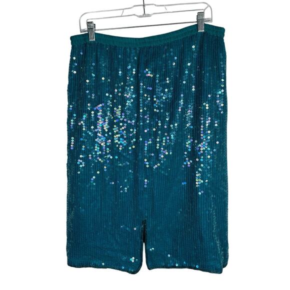 Nordstrom 2-Piece S Beaded SILK Suit SET Sequin Jacket Pull On Skirt Teal Blue - Picture 9 of 12